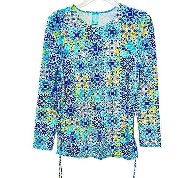 Sunsets UPF 50+ Rasguard Abstract Tiles Print Long Sleeve Top Sz M NWOT - Picture 1 of 8